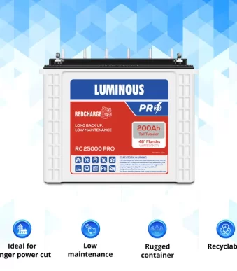 Luminous RC 25000 Pro 200Ah Tall Tubular Battery