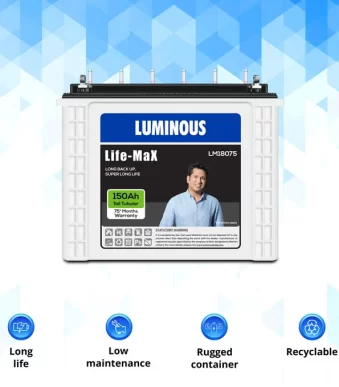 LUMINOUS LifeMax LM18075 150Ampere per hours(Ah) Tall Tubular Battery Tubular Inverter Battery (150Ah)