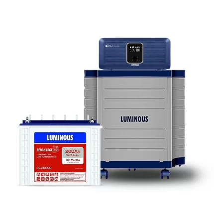Luminous Zolt 1100 Pure Sine Wave Inverter (900VA/12V) + RC 25000 200Ah Tall Tubular Battery with Trolley Combo – 24M Inverter & 36M Battery Warranty