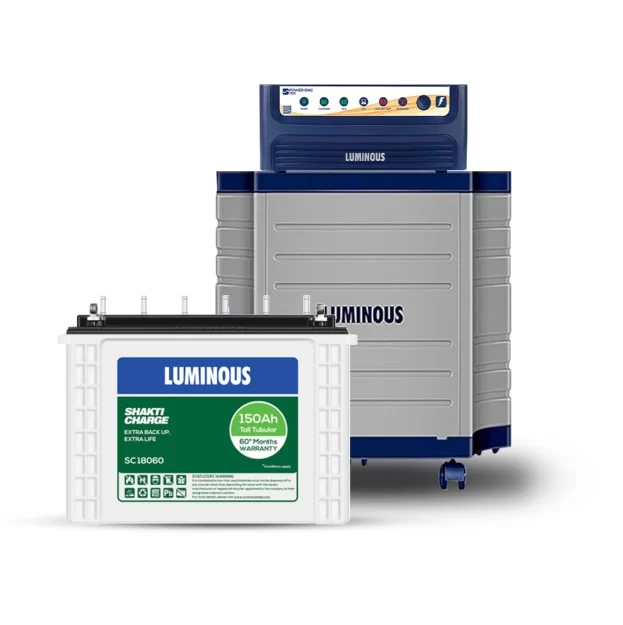 Luminous (Power Sine 1100 Pure Sine Wave 900VA/12V Inverter, Shakti Charge SC 18060 Tall Tubular 150Ah Battery with Trolley)
