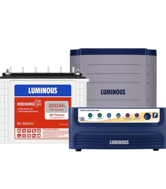 Luminous Hercules 1500 Sine Wave 1400VA 12 Volt Inverter with Red Charge RC 25000 Tall Tubular 200 Ah Battery & Trolley Combo