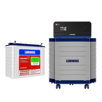 Luminous (Zelio+ 1100 Pure Sine Wave 900VA/12V Inverter, Red Charge RC 18000 Tall Tubular 150Ah Battery with Trolley)