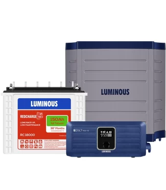 Luminous (Zolt 1100 Pure Sine Wave 900VA/12V Inverter with Red Charge RC 18000 Tall Tubular 150Ah Battery)Trolley