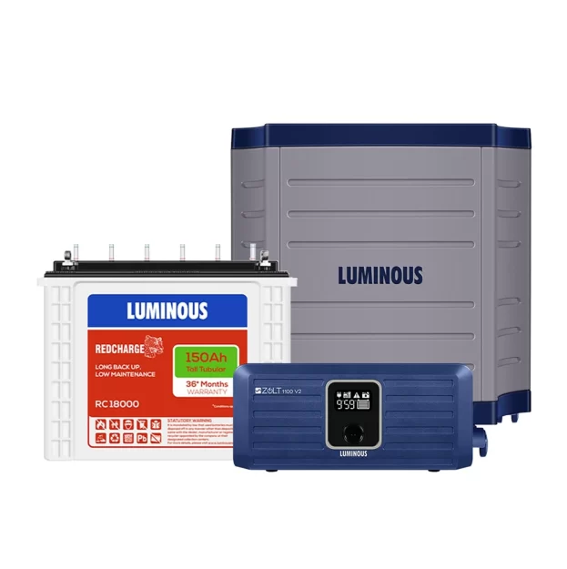 Luminous (Zolt 1100 Pure Sine Wave 900VA/12V Inverter with Red Charge RC 18000 Tall Tubular 150Ah Battery)Trolley